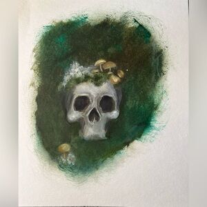 Skull Art Print with Green and White Accents